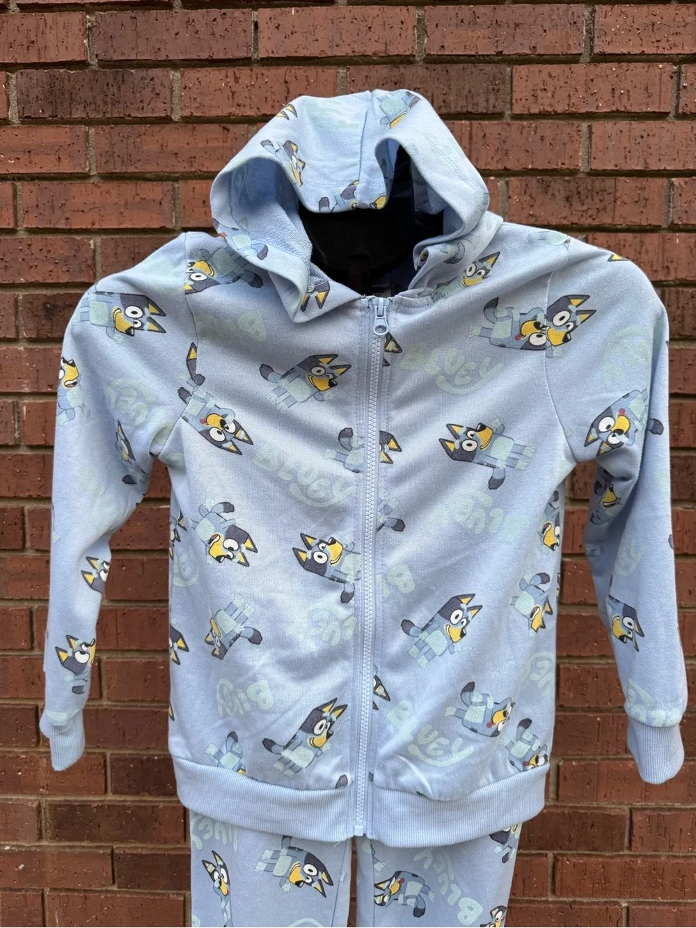Bluey Kids Zip Up Hoodie Jogger Pants Set Light Blue Tracksuit Size 8 Unisex Dog